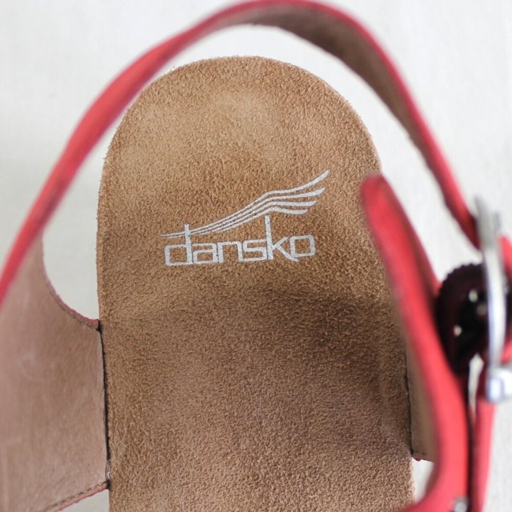 Dansko Deandra Sandals Womens Size 38 US 8 Red Studded Leather Block Heel - Picture 10 of 11